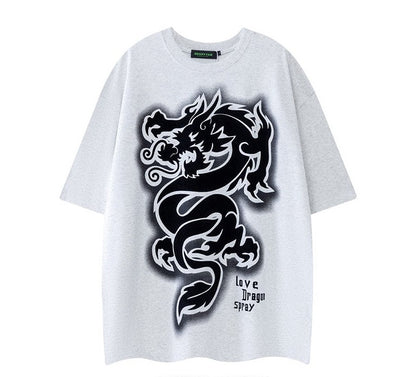 Dragon hiphop half-sleeved top summer T-shirt for men and women amicia