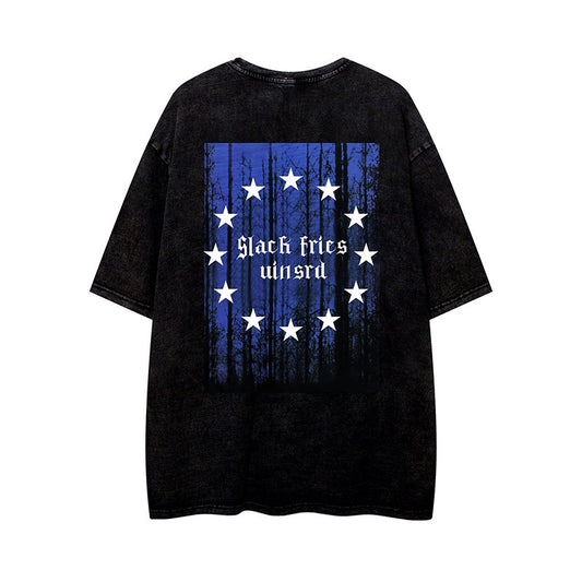Trendy Unisex Washed Star Print T-shirt