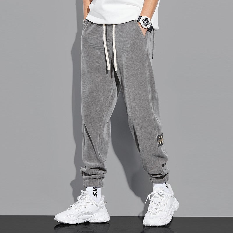 Grey joggers loose fitting ankle ties men's sports pants