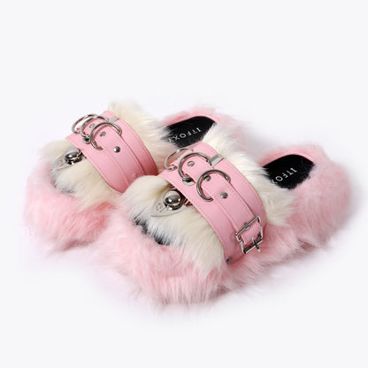 Women's punk subculture furry slippers flip flops