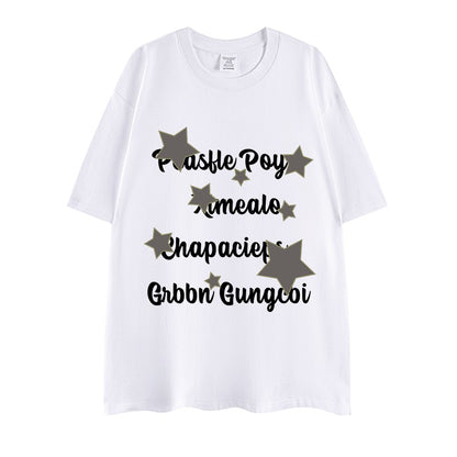 Creative letter t-shirt stars casual oversize unsex heavy cotton top