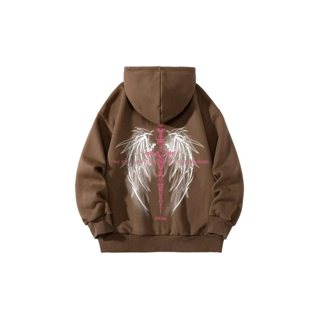 Dark magic sword wings pattern letter hoodies