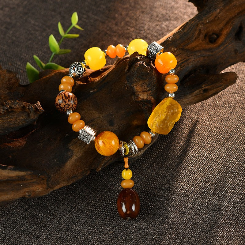 Beeswax bracelet oil yellow circle multi-treasure bracelet pendant