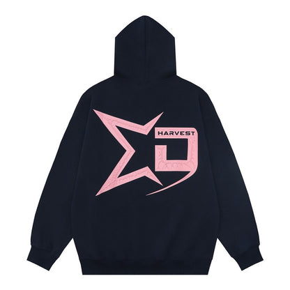 Fashionable retro star printed hooded sweatshirt for loose top hoodies