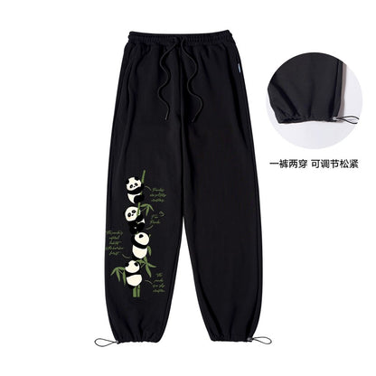 Women panda print sweatpants spring loose wide leg pants sports pants