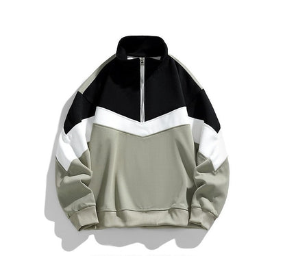 Hoodies front half zipper patchwork pullover unisex couple top