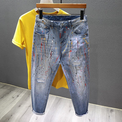 Men distressed patch jeans