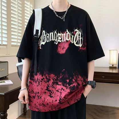 Summer gradient print half-sleeved t-shirt unisex loose tops