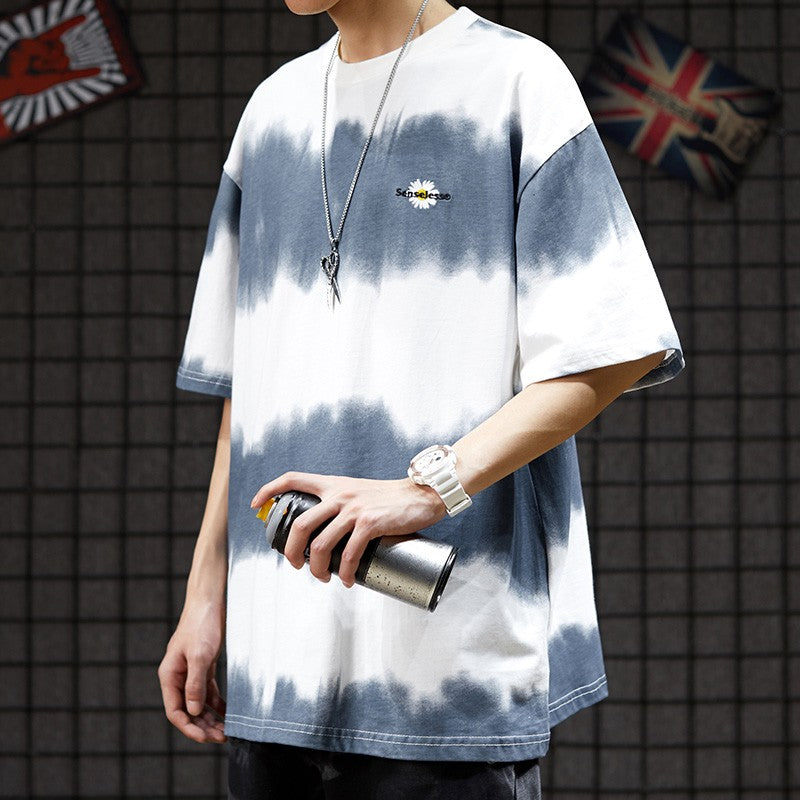 T-shirt tie-dye oversize con gradiente, super popolare, da uomo, comoda e comoda