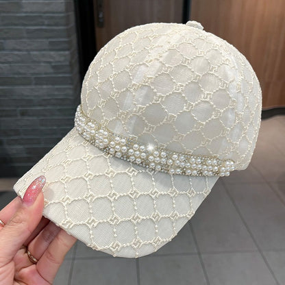 Summer baseball hat thin pearl peaked sun cap