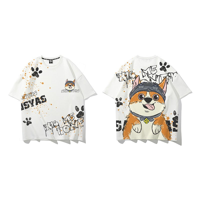 Cartoon graphic couple wear T-shirt short sleeves