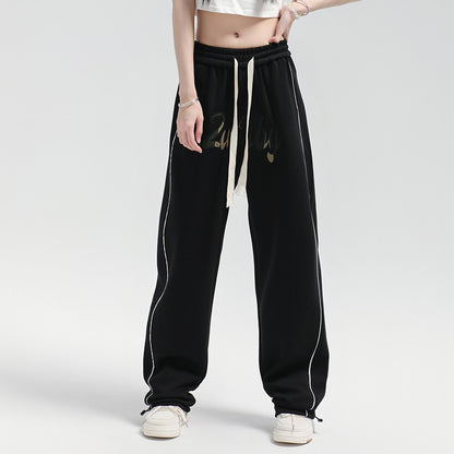 Women sweatpant retro letter embroidered casual pants