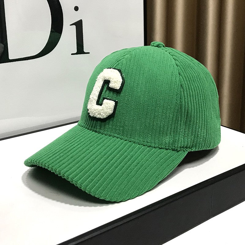 Corduroy peaked hat visor baseball cap