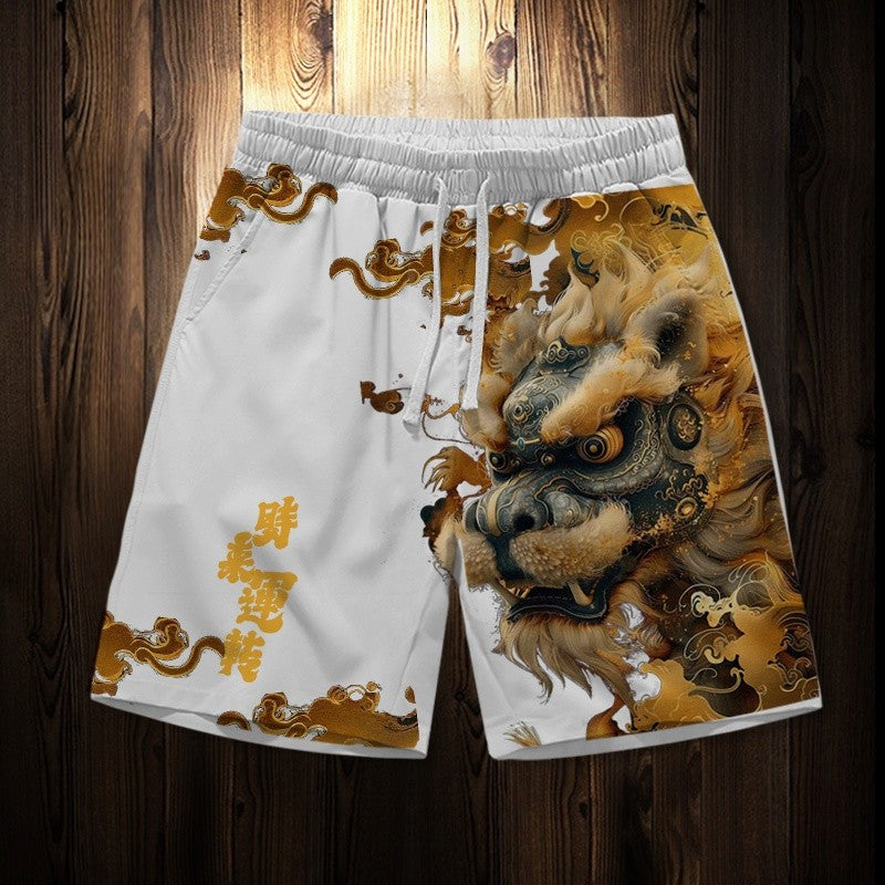 Lion-awakening fortune-bringing shorts for men, large size beach pants