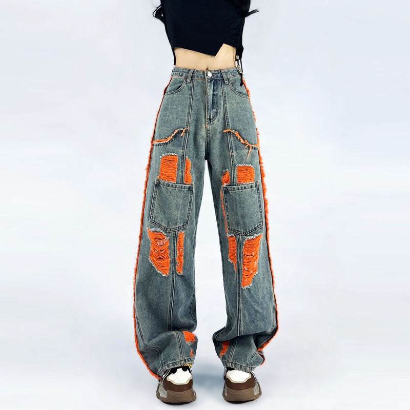 Green hole all-match women jeans