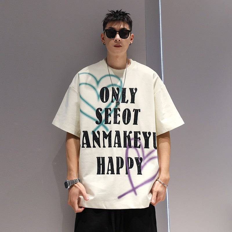 Heat transfer letter high street casual loose T-shirt