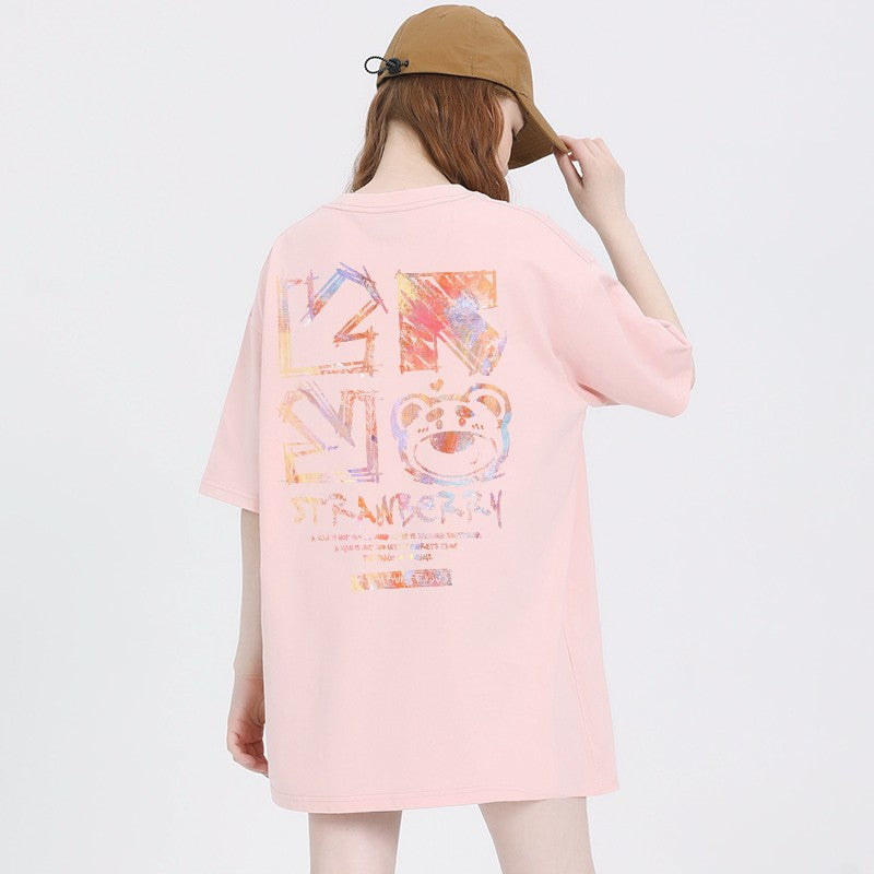 Bear printed T-shirt summer loose fitting top