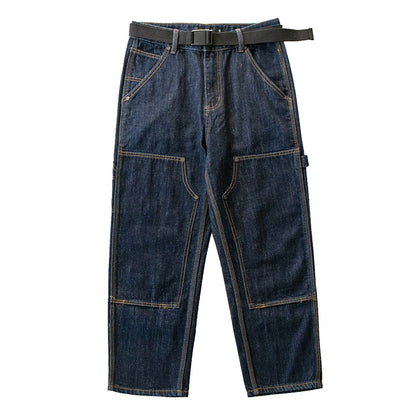 Washed workwear jeans men's trendy brand loose straight pants trendy wide-leg casual pants