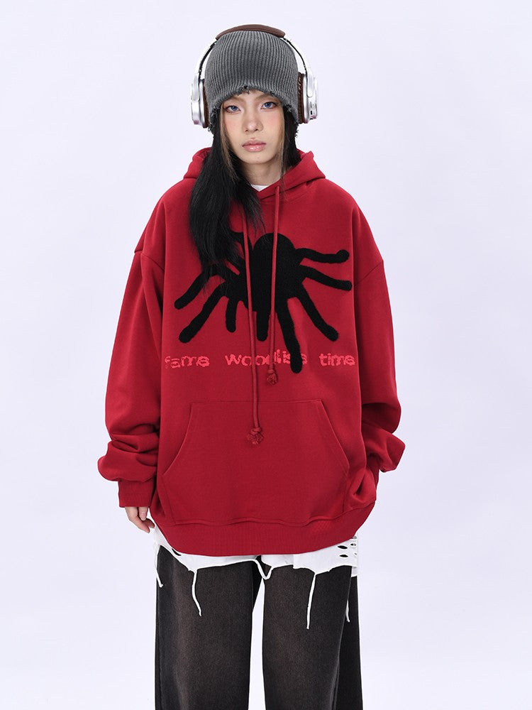 Hoodies original autumn spider flocking embroidery for men and women oversize unisex