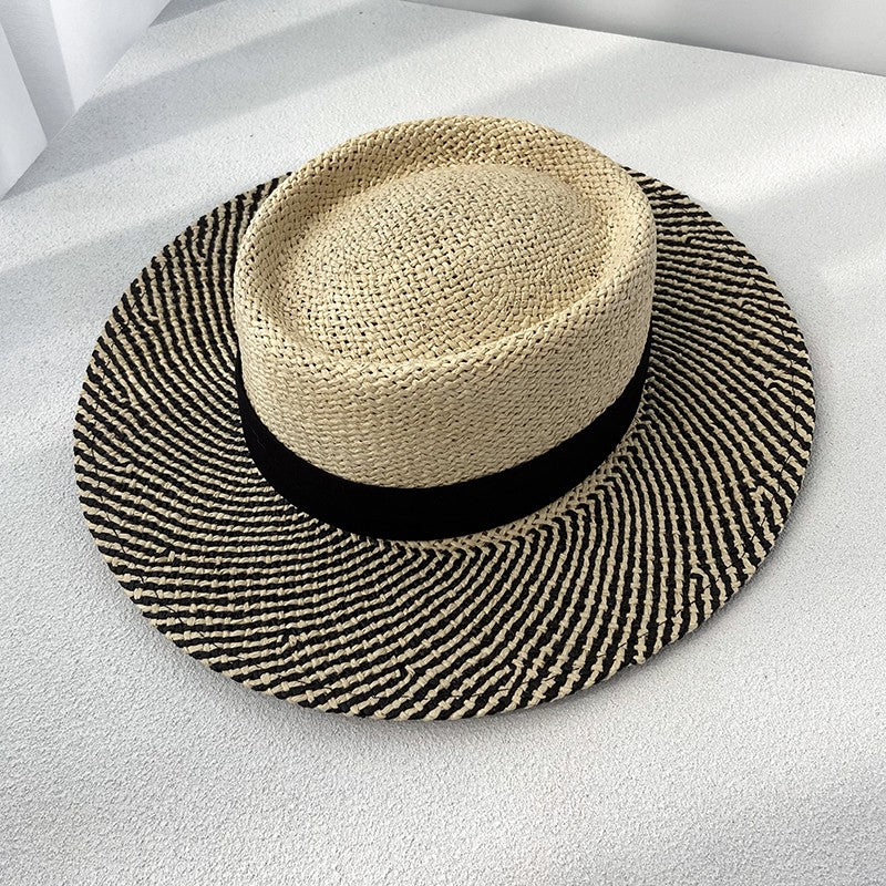 Flat Top Sunscreen Straw Hat Women's Summer Straw Knitted Hat for Beach Travel Hat