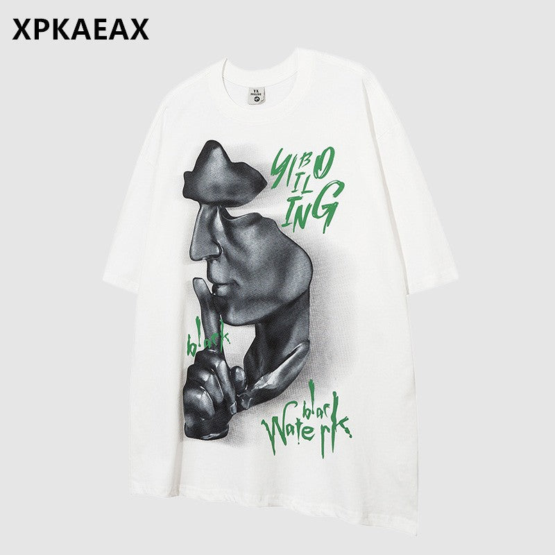 Dark print T-shirt street couple tee