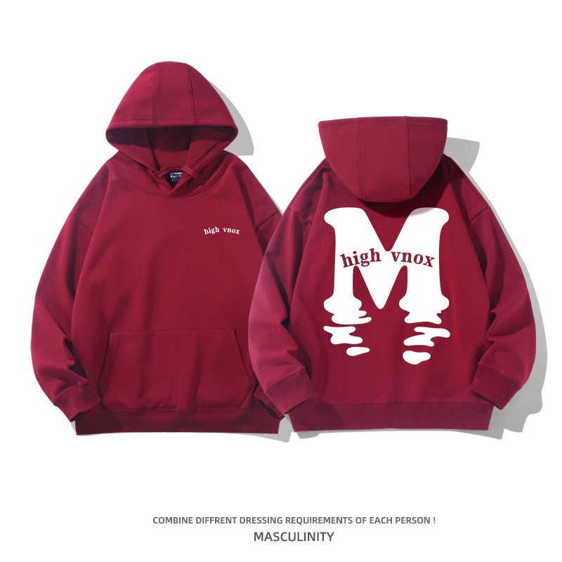 Burgundy couple sweatshirt men's heavyweight pure cotton hoodie