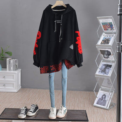 loose large size, lazy, slim, long, hip-covering, hooded, high-end fashion jacket