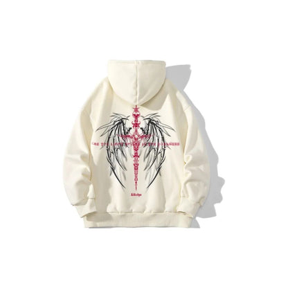 Dark magic sword wings pattern letter hoodies