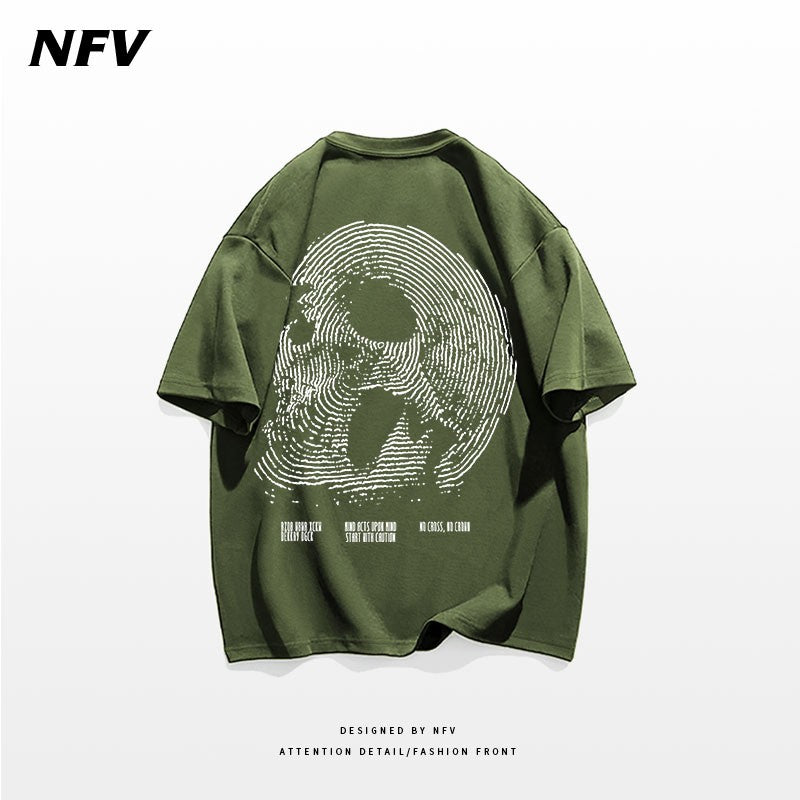 Oversize t-shirt vintage street hip-hop skull print cotton T-shirt