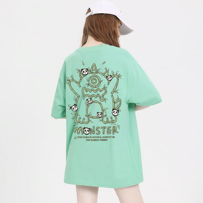 Bear green short-sleeved T-shirt for women couple wear