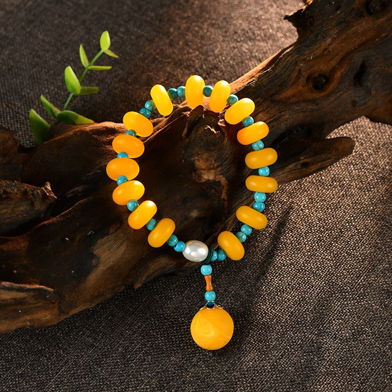 Beeswax bracelet oil yellow circle multi-treasure bracelet pendant