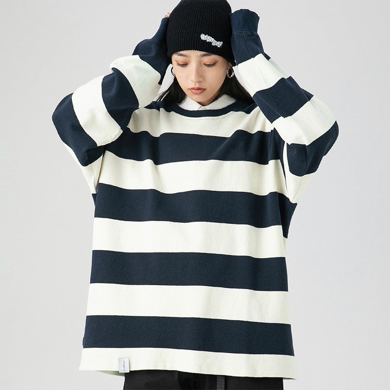 Stripe Pullover Sweater Unisex Loose