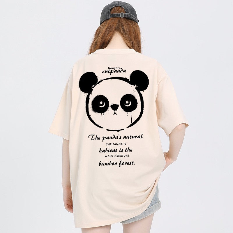 Panda T-shirt women's design new coffee pure cotton top