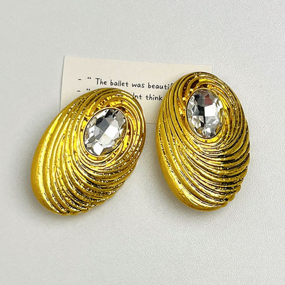 Grove retro rhinestone cocoon shaped metal ear clip earrings