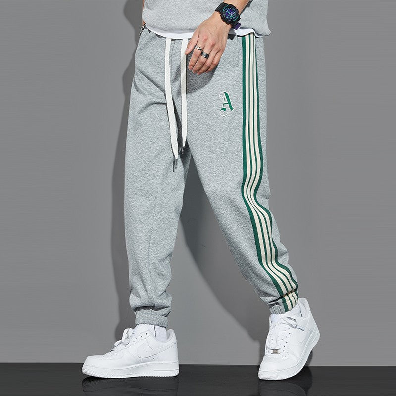 Men's spring loose fitting sports red patchwork joggers