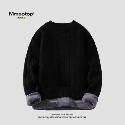 Kitted men sweater checkerboard round neck