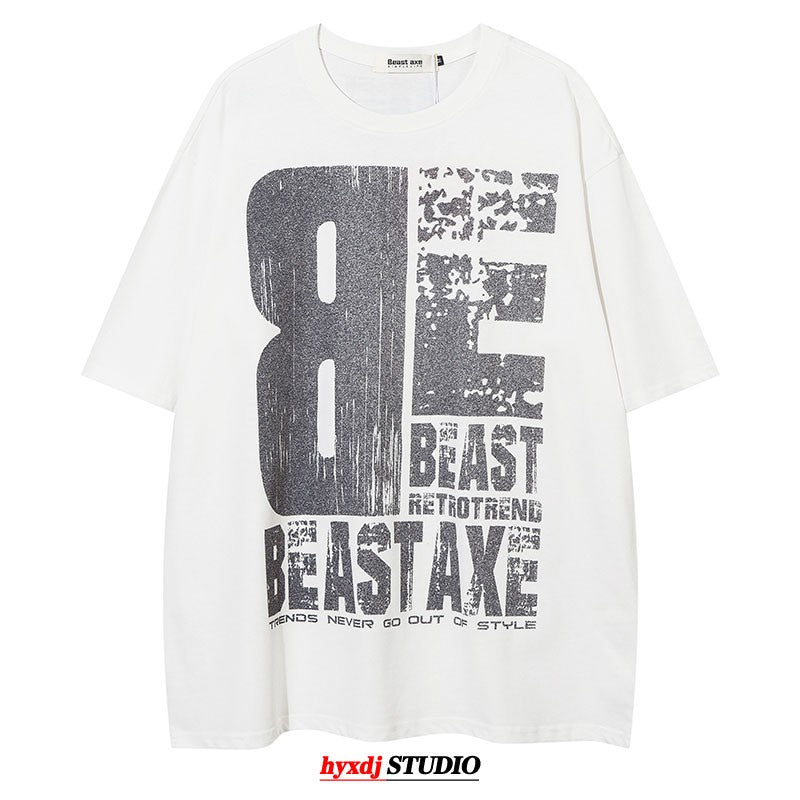 Large letter print oversize pure cotton T-shirt