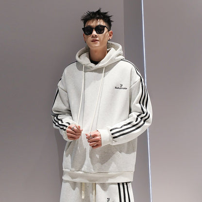 Three stripe embroidery unisex sports suit men's winter fashion hooded long pants set