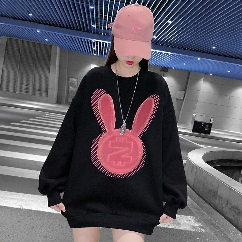 Pink black oversize sweatshirt for women