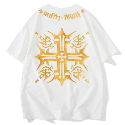 Graphic ethnic t-shirt cross gold-plated unisex wear