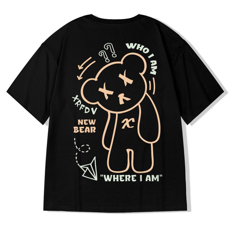 Unisex bear graphic t-shirt pure cotton loose fit