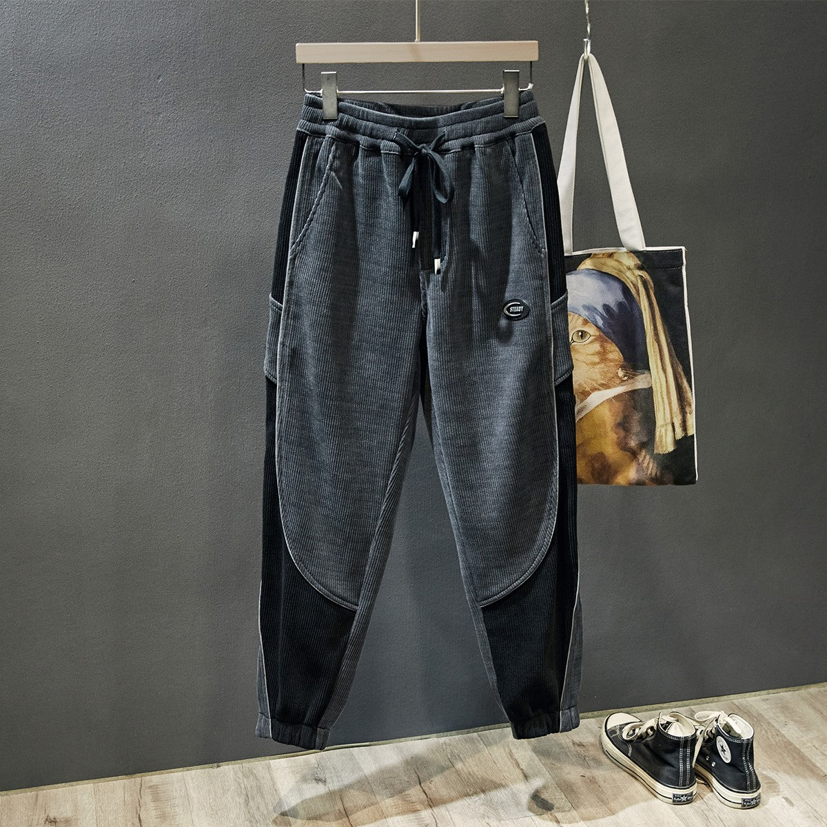 Stitched corduroy sweatpants men's pants