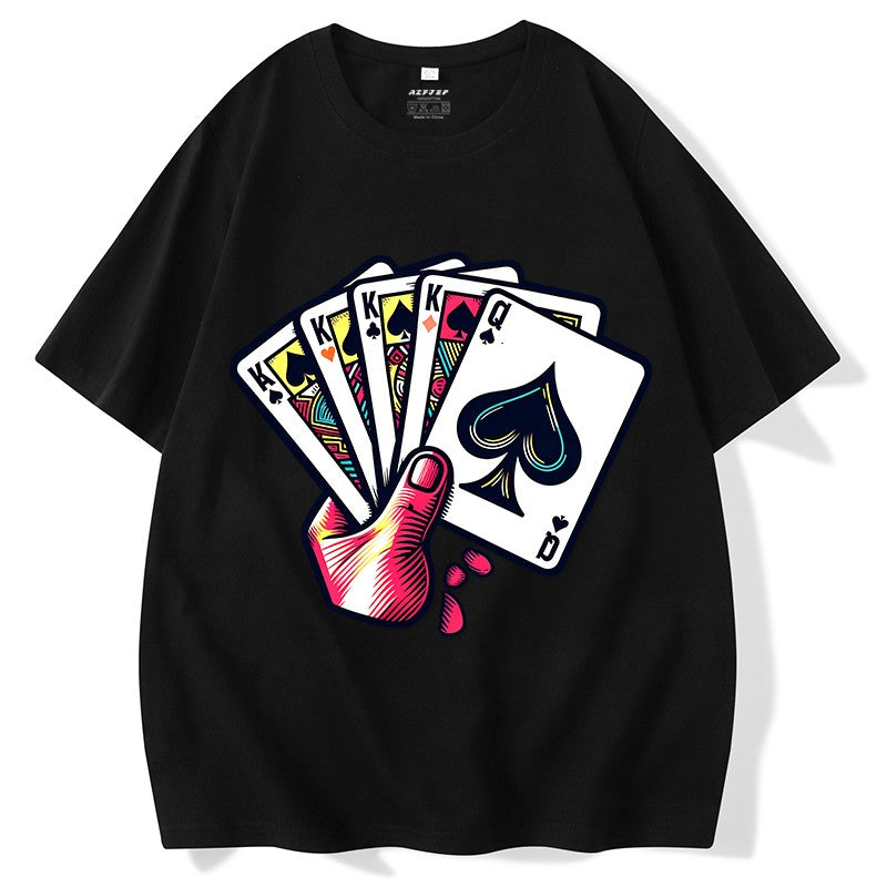 Playing card short-sleeved T-shirt men's original bullfighting print unisex