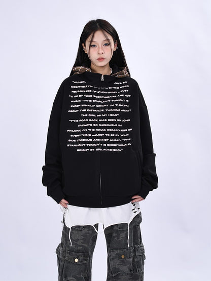 Unisex Hooded jacket Street Retro Letter Printed Hooded Sweatshirt for Men and Women