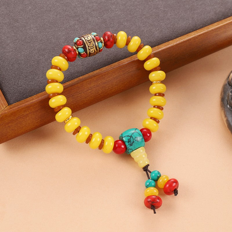 Unisex Tibetan Hand String Turquoise Bodhi Buddha Bead Bracelet