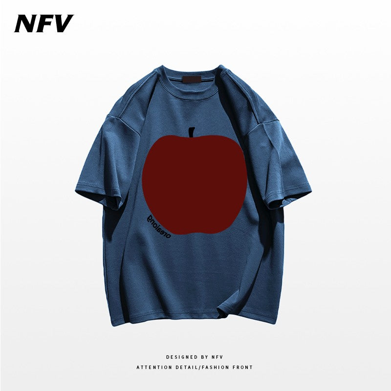 Loose fit t-shirts creative apple printed cotton short-sleeved unisex t-shirt