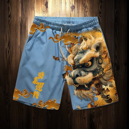 Lion-awakening fortune-bringing shorts for men, large size beach pants