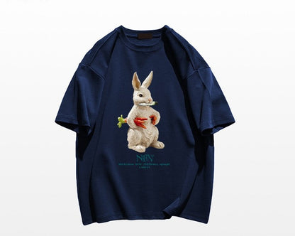 Cartoon rabbit print short sleeved T-shirt for women's summer oversize tee