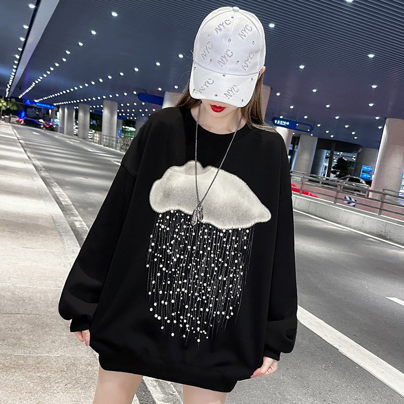 Rain drop loose oversize mid-length sweatshirt