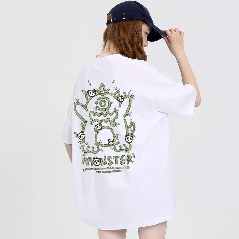 Bear green short-sleeved T-shirt for women couple wear